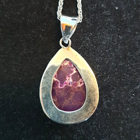Italian Vintage Natural Purple Jasper & Sterling Silver Statement Necklace - Picture 5 of 12